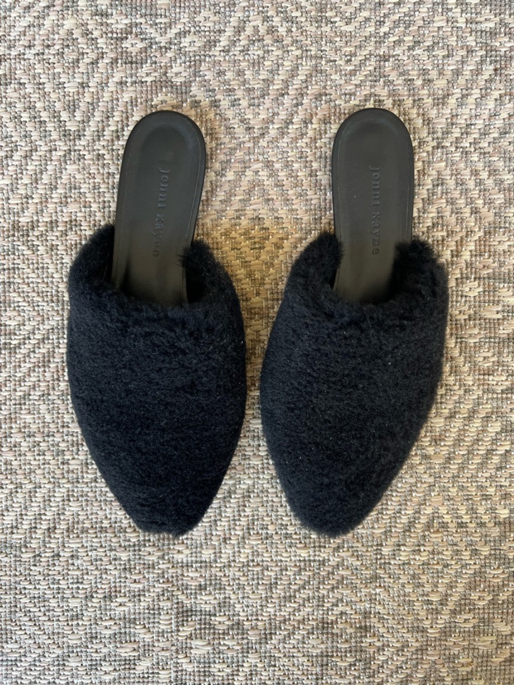 Jenni Kayne Shearling Black‎ Slip On Mules Fuzzy Womens EU 38 US 7.5 8 - Picture 2 of 10